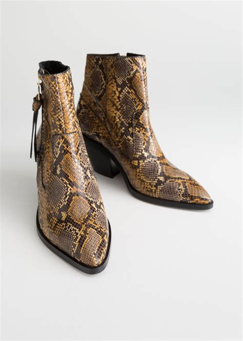 snake leather ankle boots